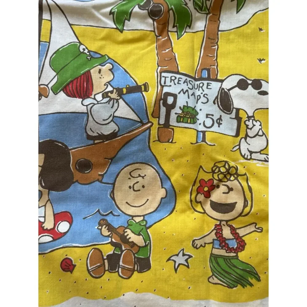 RARE Vintage Peanuts Charlie Brown Snoopy Full Sheet Set Space Camping West 1970
